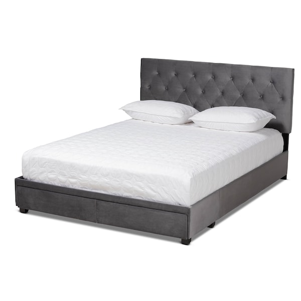 Baxton Studio Caronia Grey Velvet 2-Drawer King Size Platform Storage Bed 161-10216 - main